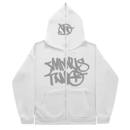 Minus Two Full Zipper Grey White Hoodie