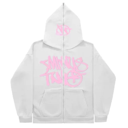 Minus Two Full Zipper Pink White Hoodie