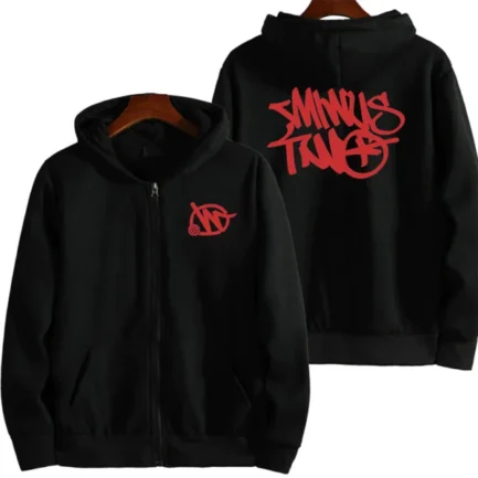 Minus Two Zip Up Red Black Hoodie